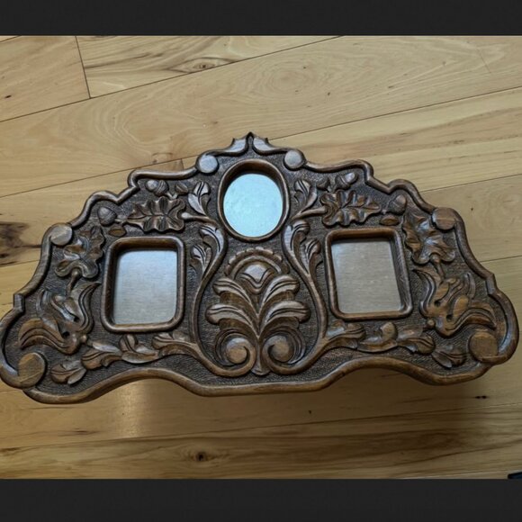 Vintage Wood Ornate Carved Frame Floral Likely Handmade 3 Picture Areas - Picture 3 of 3